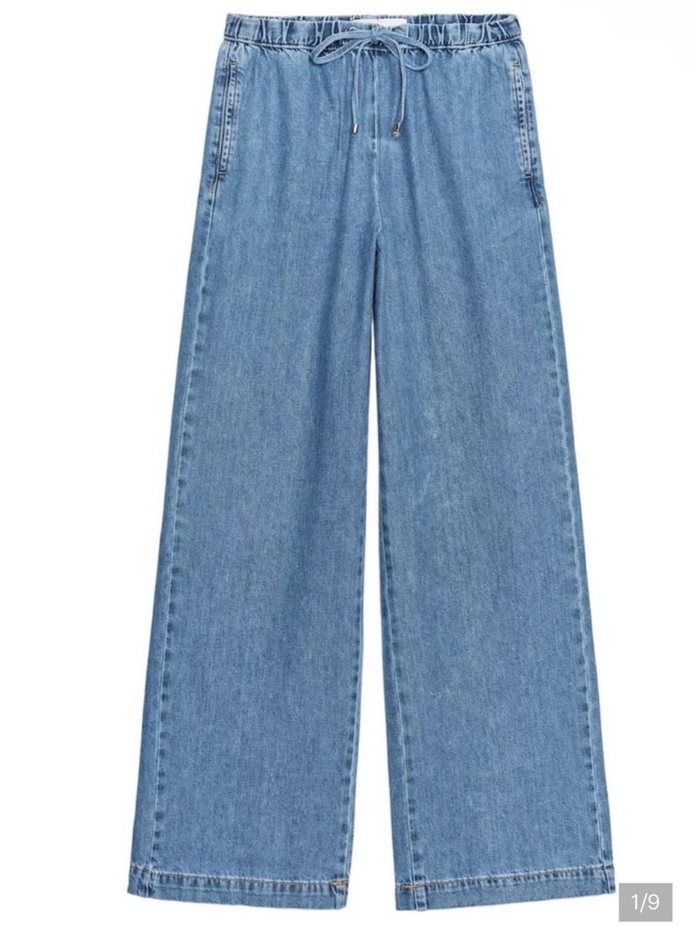 Zara Light Blue Relaxed Drawstring Denim Jeans